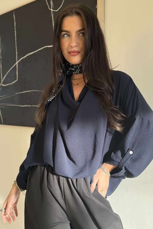 Suki Drape Cowl Blouse Navy /12=